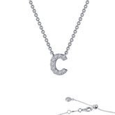 Sterling Silver Initial "C"  CZ Block Letter Initial Necklace